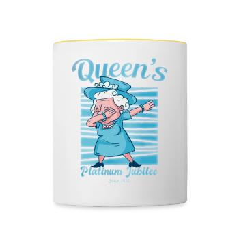 Britische Königin Dabbing Monarchie Platin Jubiläum - Tasse zweifarbig - Weiß/Gelb - Vorne