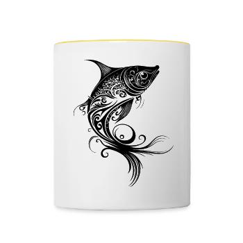 Fish Tribal Tattoo Style Sea Lake River Nature - Contrasting Mug - white/yellow - Front