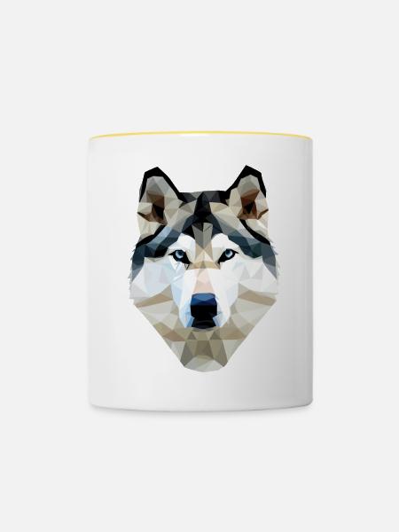 Husky Hund Polygon - Tasse zweifarbig - Weiß/Gelb