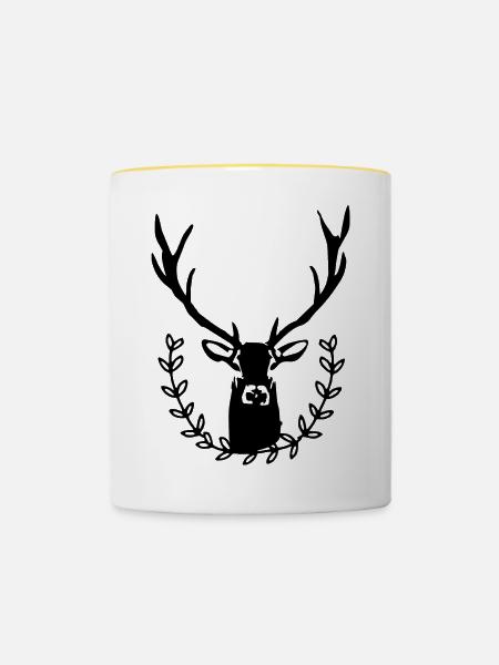 Hirsch mit Lorbeerkranz - Tasse zweifarbig - Weiß/Gelb