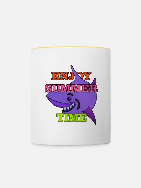 Verspielter Hai - Tasse zweifarbig - Weiß/Gelb