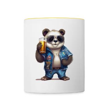 Panda Beer Beer Bear Funny Humor Party Celebrate - Mug contrasté - blanc/jaune - Devant