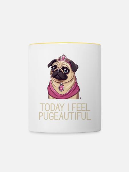 Mops - Tasse zweifarbig - Weiß/Gelb