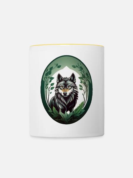Waldbewohner Wolf - Tasse zweifarbig - Weiß/Gelb