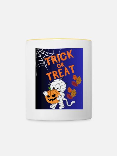 Trick oder Treat Mumie Kürbis - Tasse zweifarbig - Weiß/Gelb
