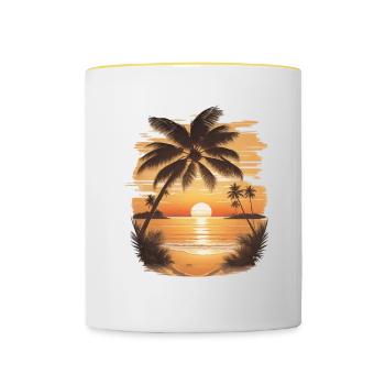 Sunset Serenity: Scène de plage - Mug contrasté - blanc/jaune - Devant