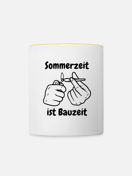 Sommerzeit ist Bauzeit - Tasse zweifarbig - Weiß/Gelb