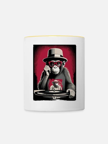Affen DJ - Tasse zweifarbig - Weiß/Gelb