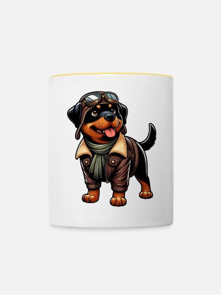 Rottweiler Pilot Design - Tasse zweifarbig - Weiß/Gelb