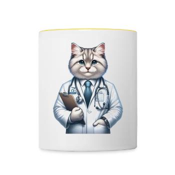 Cute Cat Doctor - Contrasting Mug - white/yellow - Front