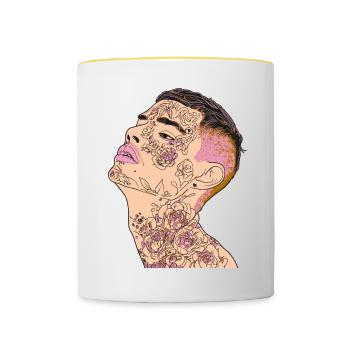 Floral Inked Portrait for Modern Fashion - Contrasting Mug - white/yellow - Front