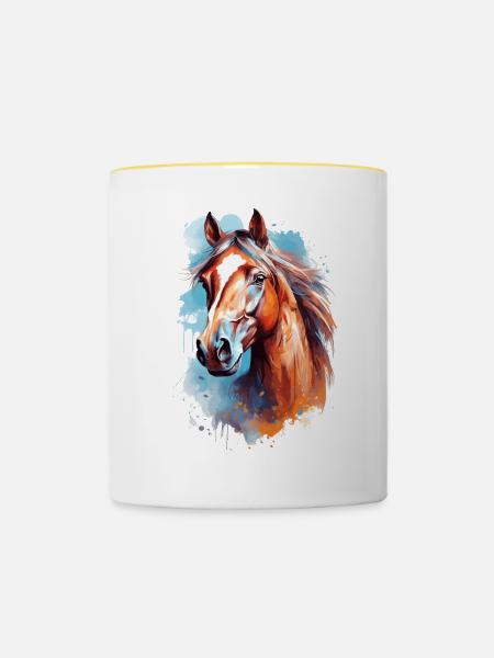 Aqaurell Pferd Design - Tasse zweifarbig - Weiß/Gelb