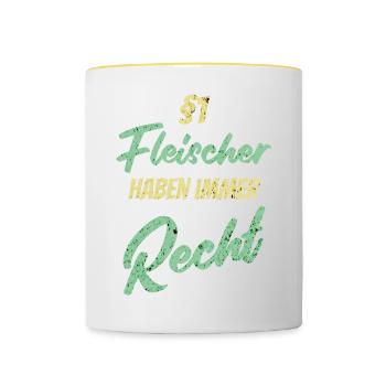 §1 Fleischer haben immer Recht - Tasse zweifarbig - Weiß/Gelb - Vorne