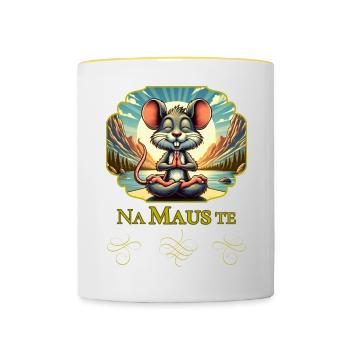 Mäuschen sagt "Namaste" - witziges Indien Motiv - Tasse zweifarbig - Weiß/Gelb - Vorne