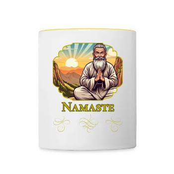 Namaste - indischer Gruß - Motiv mit weisem Mann - Tasse zweifarbig - Weiß/Gelb - Vorne