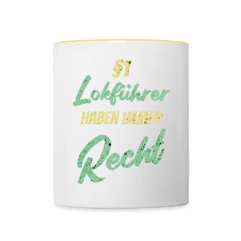 §1 Lokführer haben immer Recht - Tasse zweifarbig - Weiß/Gelb - Vorne