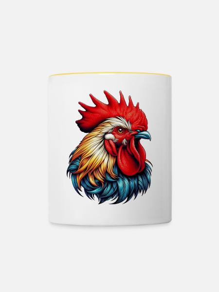Hahn Henne - Tasse zweifarbig - Weiß/Gelb
