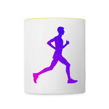 Course à pied Femme Jogging Jogging Homme - Mug contrasté - blanc/jaune - Devant