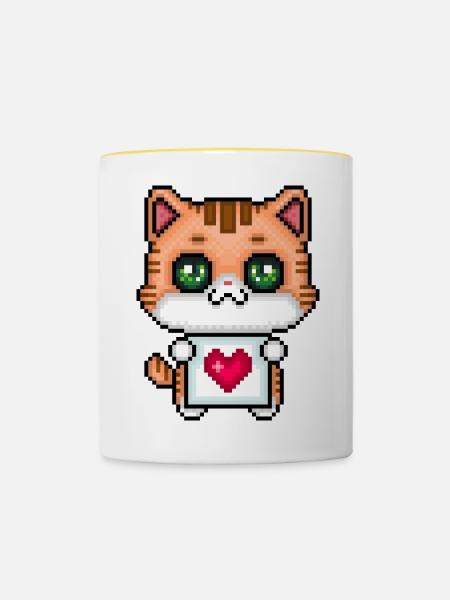 Pixelliebendes Kätzchen - Tasse zweifarbig - Weiß/Gelb