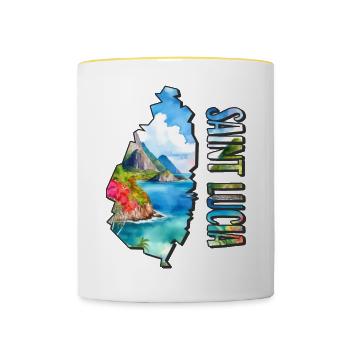 Watercolor Map of Saint Lucia - Contrasting Mug - white/yellow - Front