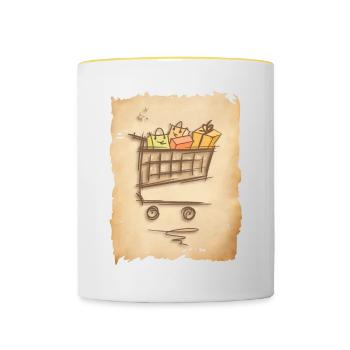 Shopping Cart with Gifts Shopping Bags - Contrasting Mug - white/yellow - Front