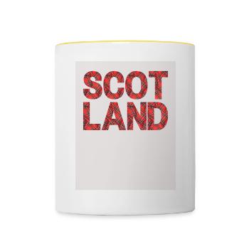 Schottland Tartan Schriftzug Dudelsack Highlands - Tasse zweifarbig - Weiß/Gelb - Vorne