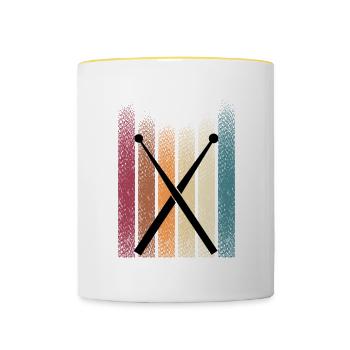 Vintage Retro Schlagzeug Drumsticks Schlagzeuger - Tasse zweifarbig - Weiß/Gelb - Vorne