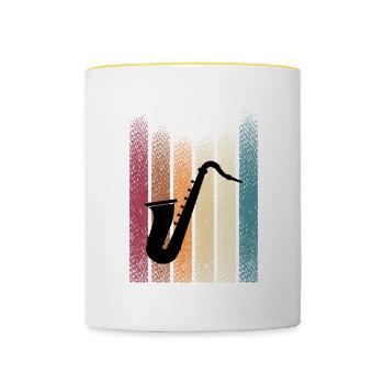 Vintage Retro Saxophonist Saxophon - Tasse zweifarbig - Weiß/Gelb - Vorne
