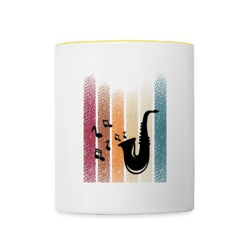 Vintage Retro Saxophonist Saxophon - Tasse zweifarbig - Weiß/Gelb - Vorne