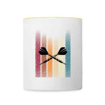 Retro Dartturnier Darter Dartpfeile Dartscheibe - Tasse zweifarbig - Weiß/Gelb - Vorne