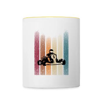 Retro Gokart Motorsport Kartbahn Gokart Fahren - Tasse zweifarbig - Weiß/Gelb - Vorne