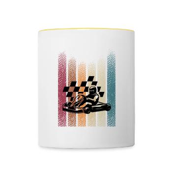 Retro Gokart Motorsport Kartbahn Gokart Fahren - Tasse zweifarbig - Weiß/Gelb - Vorne