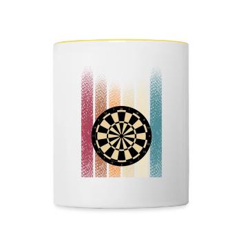 Retro Dartturnier Darter Dartpfeile Dartscheibe - Tasse zweifarbig - Weiß/Gelb - Vorne