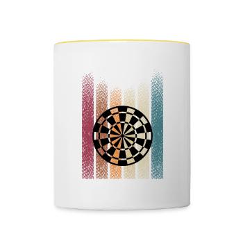 Retro Dartturnier Darter Dartpfeile Dartscheibe - Tasse zweifarbig - Weiß/Gelb - Vorne
