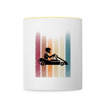 Retro Gokart Motorsport Kartbahn Gokart Fahren - Tasse zweifarbig - Weiß/Gelb - Vorne