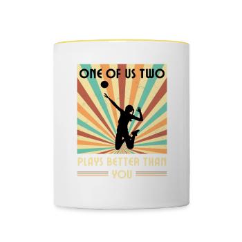 Einer Von Uns Beiden Spielt Besser Volleyball Als - Tasse zweifarbig - Weiß/Gelb - Vorne