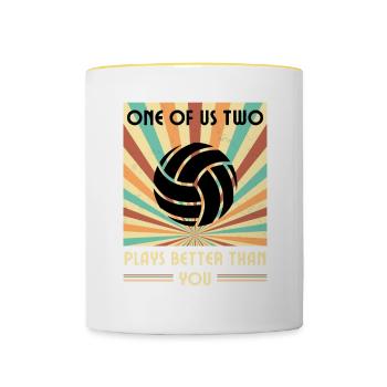 Einer Von Uns Beiden Spielt Besser Volleyball Als - Tasse zweifarbig - Weiß/Gelb - Vorne