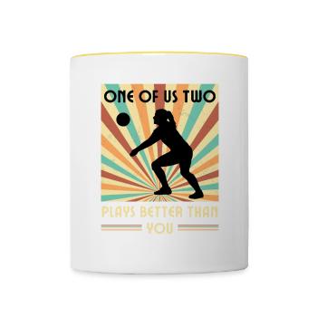 Einer Von Uns Beiden Spielt Besser Volleyball Als - Tasse zweifarbig - Weiß/Gelb - Vorne