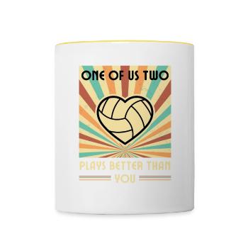 Einer Von Uns Beiden Spielt Besser Volleyball Als - Tasse zweifarbig - Weiß/Gelb - Vorne