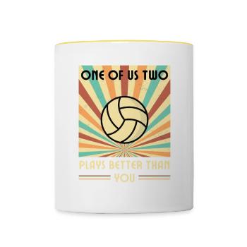 Einer Von Uns Beiden Spielt Besser Volleyball Als - Tasse zweifarbig - Weiß/Gelb - Vorne