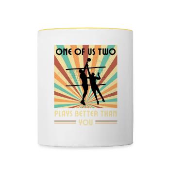 Einer Von Uns Beiden Spielt Besser Volleyball Als - Tasse zweifarbig - Weiß/Gelb - Vorne