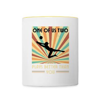 Einer Von Uns Beiden Spielt Besser Volleyball Als - Tasse zweifarbig - Weiß/Gelb - Vorne