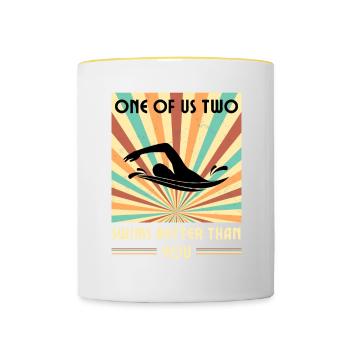 Einer Von Uns Beiden Schwimmt Besser Als Du - Tasse zweifarbig - Weiß/Gelb - Vorne