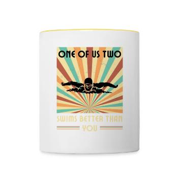 Einer Von Uns Beiden Schwimmt Besser Als Du - Tasse zweifarbig - Weiß/Gelb - Vorne