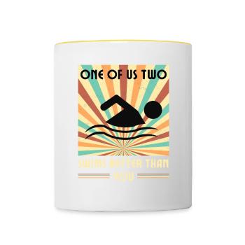 Einer Von Uns Beiden Schwimmt Besser Als Du - Tasse zweifarbig - Weiß/Gelb - Vorne