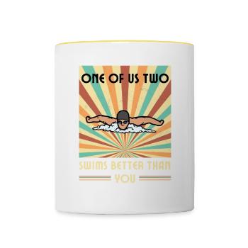Einer Von Uns Beiden Schwimmt Besser Als Du - Tasse zweifarbig - Weiß/Gelb - Vorne