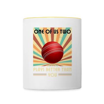 Einer Von Uns Beiden Spielt Besser Als Du Cricket - Tasse zweifarbig - Weiß/Gelb - Vorne