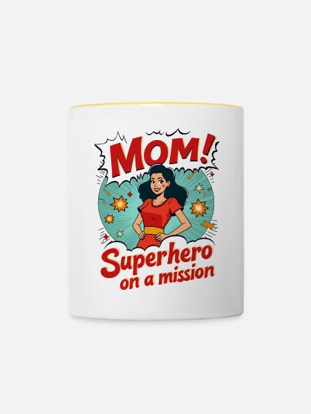 Mutter, Superheldin auf einer Mission ! - Tasse zweifarbig - Weiß/Gelb