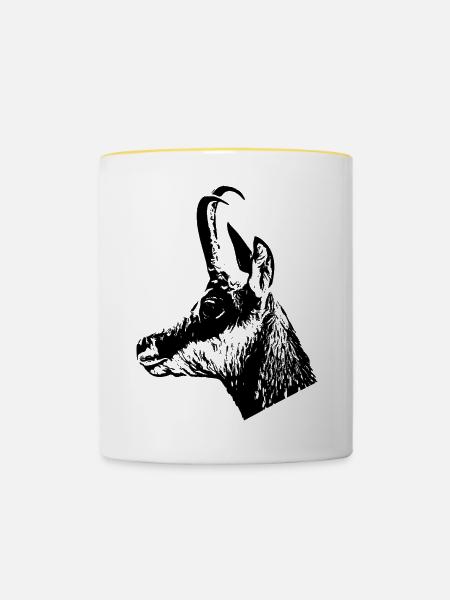Gamsportrait - Tasse zweifarbig - Weiß/Gelb
