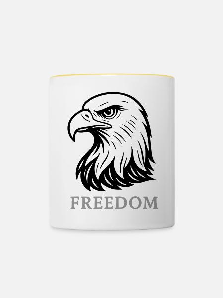 Adler, Adlerkopf Freedom - Tasse zweifarbig - Weiß/Gelb